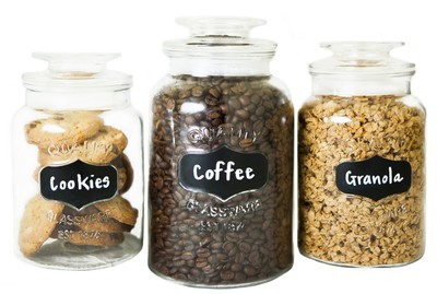 FS Kitchen Round Clear Glass Airtight Lids Chalkboard Canister Jar (Set of 3)