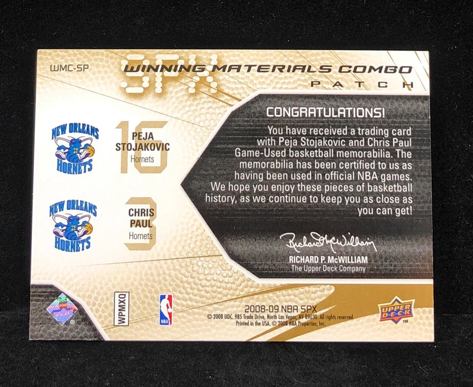Chris Paul Peja Stojakovic 2007-08 SPx Winning Materials Combo JERSEY PATCH /25 - Image 3 of 3