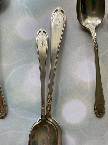 LOVELACE 1936 par 1847 Rogers Bros. ensemble soupe et cuillères à thé en argent monogrammé B - Photo 6 sur 10