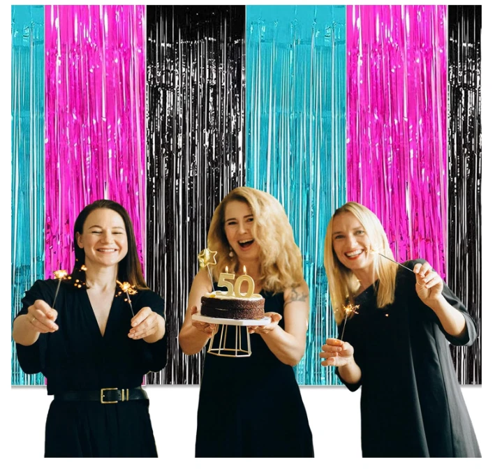 День рождения диско/музыка вечеринки украшения фон роза красный синий черный фольга занавески - Изображение 3 из 4