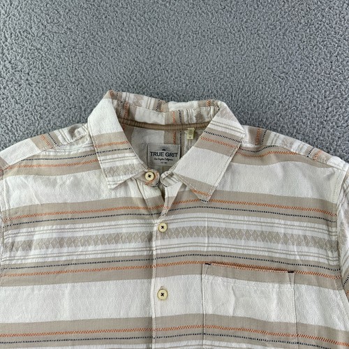 True Grit Shirt Mens XL Beige Baja Summer Beach Surfer Striped Button Front - Picture 3 of 8