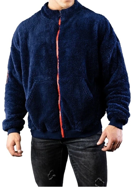 RAW GEAR UNISEX Navy Fleece Sherpa Jacket. Embroidered, Patch on Sleeve. Sz M