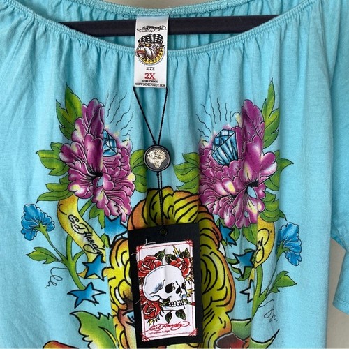 NWT Ed Hardy by Christian Audigier Dress Deadstock Vintage Blue TShirt Dress - Picture 9 of 10