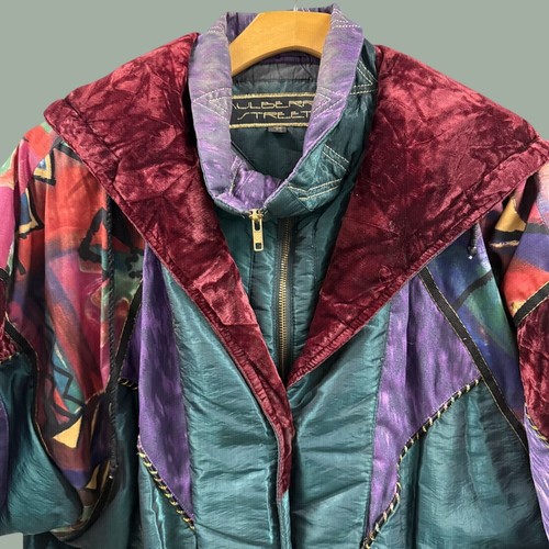 Vintage 80s Mulberry Street Shiny Crazy Funky Patterned Puffy Hooded Zip Jacket - Picture 3 of 22