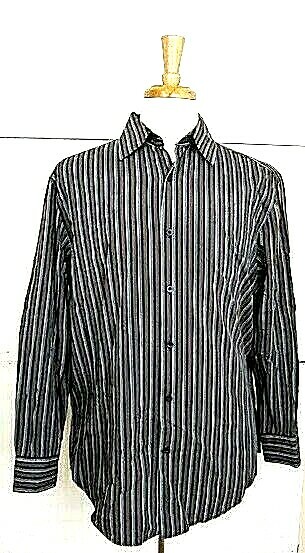 Alfani Dress Shirt Mens Size Large Casual Multicolor Stripes Collar Button Down