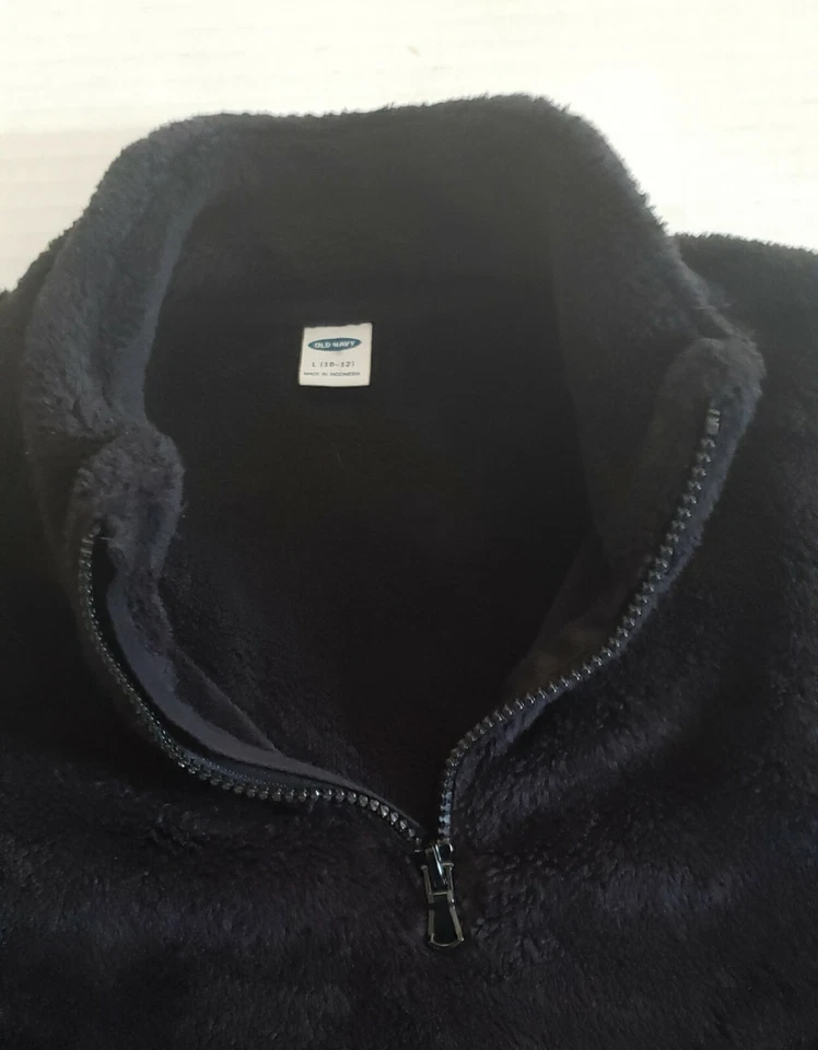 Old Navy 抓绒毛衣女孩 14 半拉链毛绒黑色套衫柔软 — 第 2/4 张图片