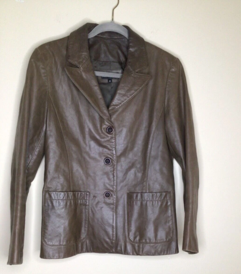 Chaqueta Blazer Elements By Vakko Mujer Mediana Cuero Marrón Abotonada Manga Larga Foto 2 de 4