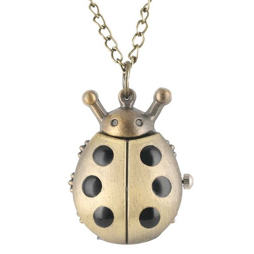 Bronze Ladybug Shaped Quartz Pocket Watch with Necklace Chain Watches Kids Gifts - Picture 2 of 8