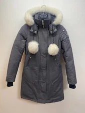 Authentic Womens Moose Knuckles Stirling Hooded Parka Coat Jacket size XS Grey