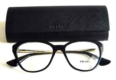 PRADA Eyeglasses VPR 28S 1AB-101 Black Silver Metal Frames Clear Lens 52-16-140