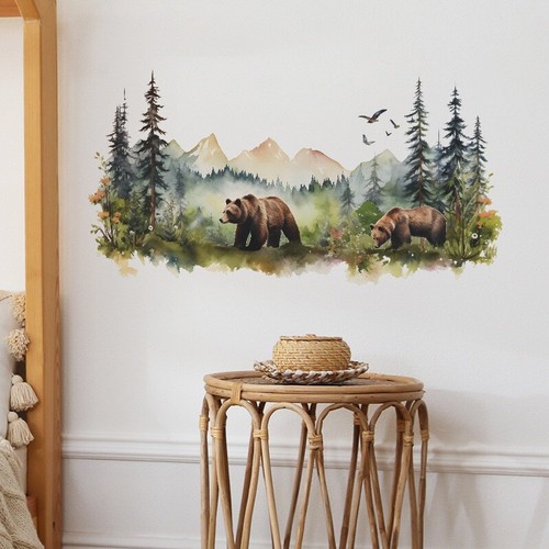 Forest Brown Bear Wall Stickers Jungle Animals Decals Removable Home Mural Decor - Picture 4 of 6