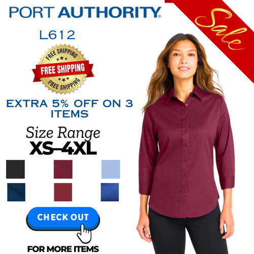 Port Authority L612 Womens 3/4 Sleeve Wrinkle Resistant Easy Care Dress Shirt