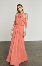 NWT BCBG MAX AZRIA 228 SPICED CORAL TRACIE COLD SHOULDER HALTER DRESS SZ S