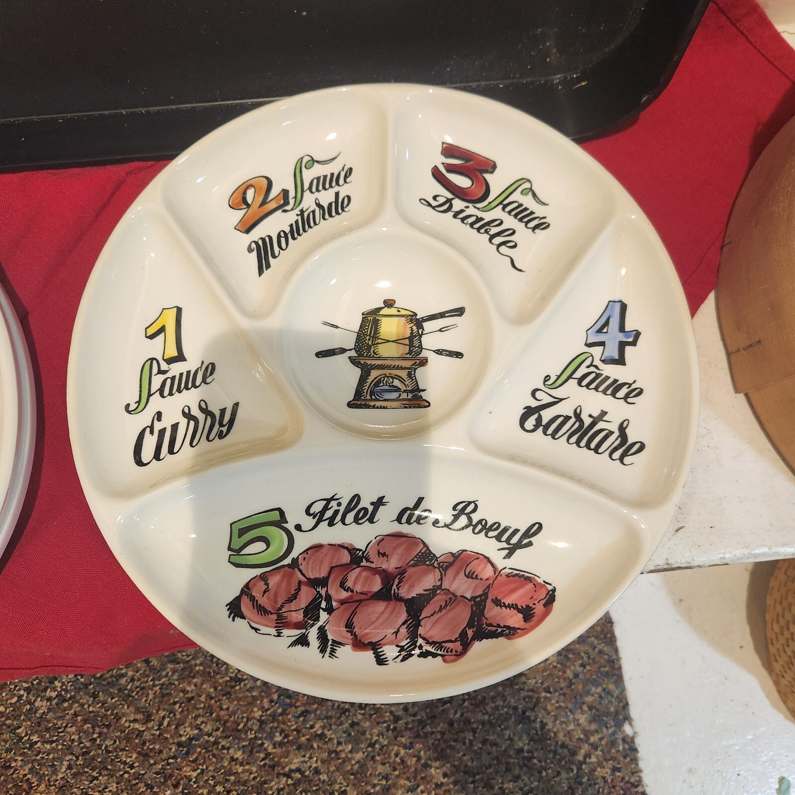 4-Pc Set Gien France Divided Fondue Plates French Vintage 1970s