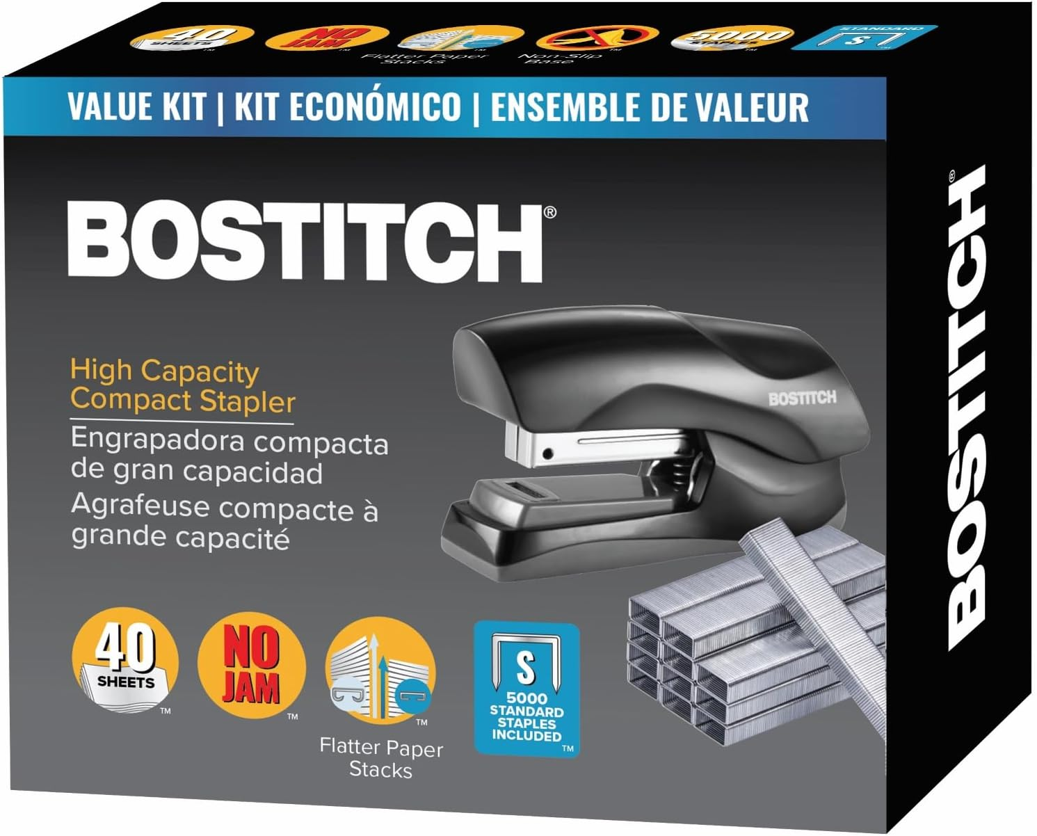 Bostitch Stapler with Staples Value Pack Set, Heavy Duty Stand up Stapler, Black-image