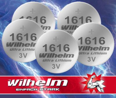 5 x CR1616 WILHELM Lithium Knopfzelle 3V 55mAh ø16 x 1,6 mm Batterie DL1616
