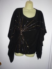 KAREN KANE FLOWY SILK TOP-sz MD-ROUND NECK -BLACK-BEAD/SEQUINS--FLUTTER SLEEVE