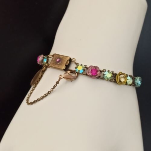 Michal Negrin Bracelet Roses Colorful 3D Enamel AB Crystals Shabby Sick Romantic - Picture 18 of 22