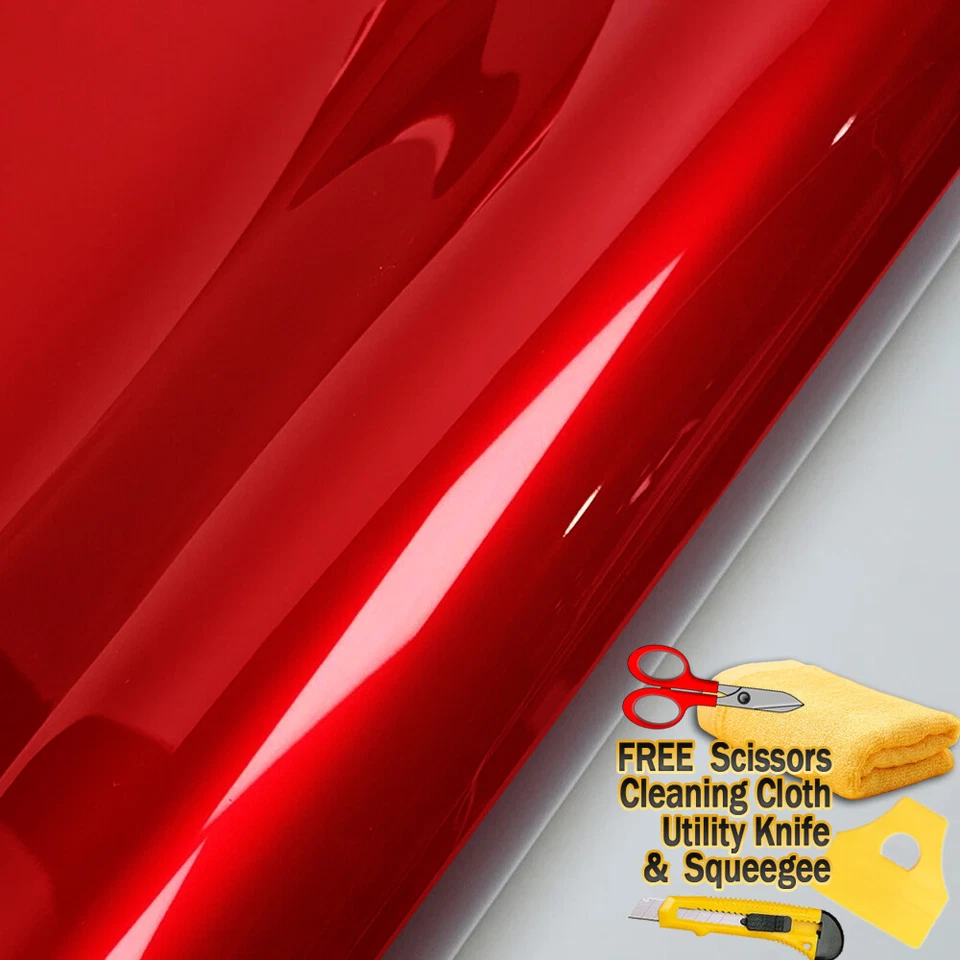 Película de vinilo rojo metálico súper brillante premium calcomanía adhesiva sin burbujas de aire Foto 3 de 4