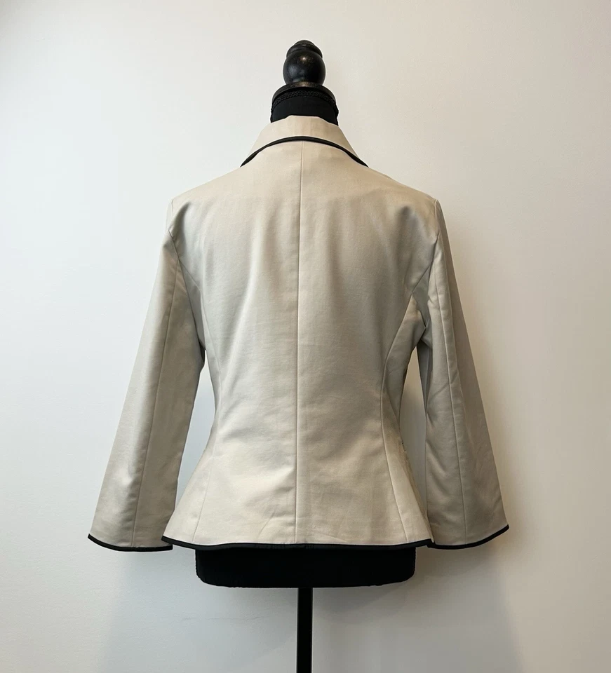 Sz M Cynthia Rowley-Beige-COTTON Blazer-Suit Jacket-Black Trim-3/4 Sleeve - Image 4 of 4