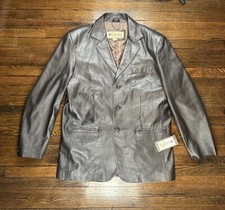 NWT Columbia Sportswear Leather Jacket Mens Large Brown Button Sports Coat VTG