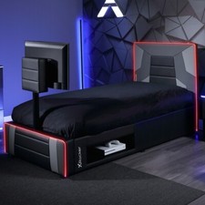 X Rocker Gaming Bed Somnus Neo Fibre LED with TV Bracket Console Storage Black