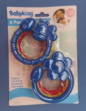 Babyking 6 pack of Rattle Links  Asst Colors  Attach toys or pacifier  # BK20218