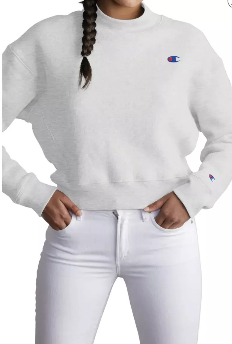 Reverse weave mock hotsell neck crop crew