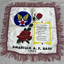 Vintage Satin Pillow Case Amarillo Air Force Base Texas Souvenir Dear Wife Poem
