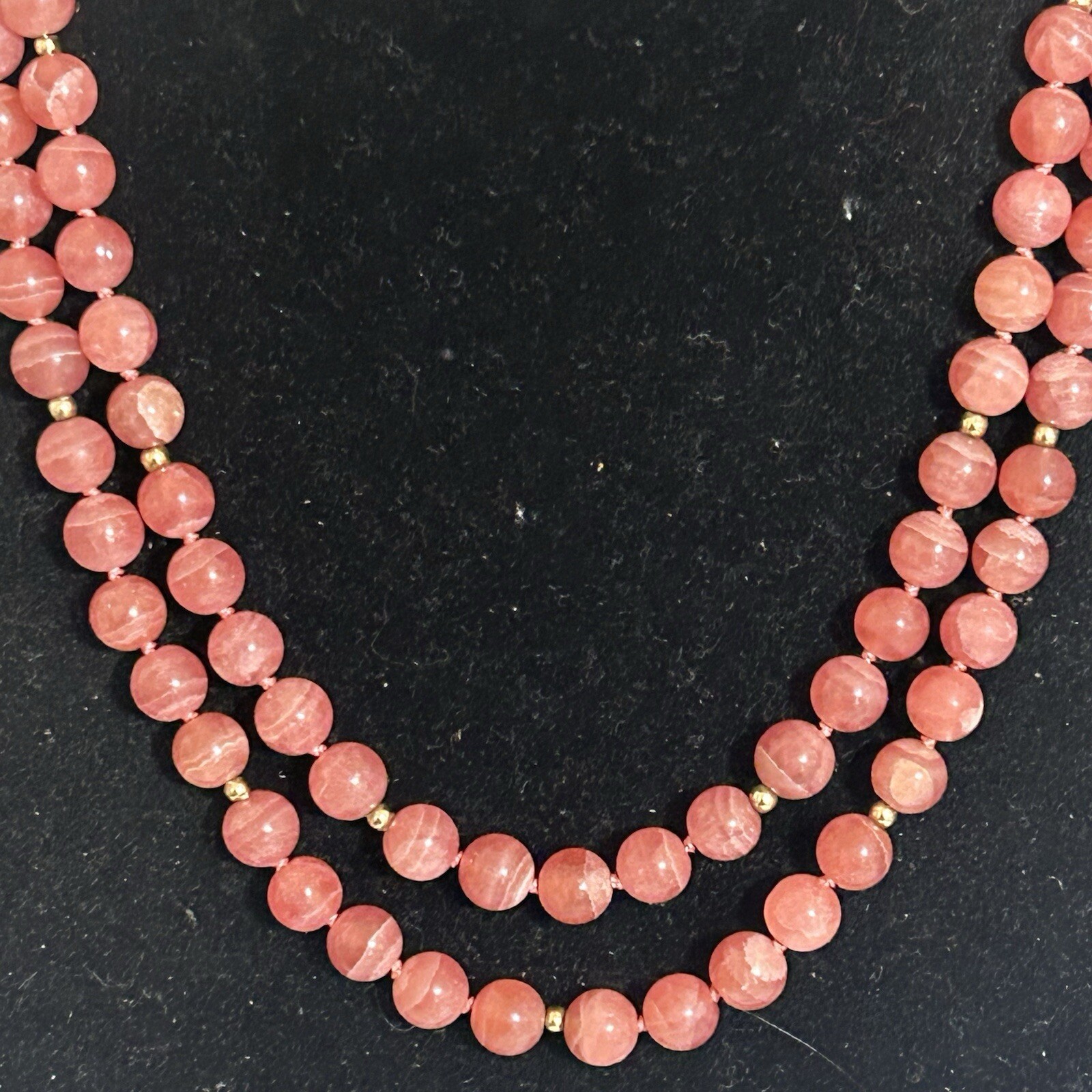 Estate Gem Quality Rhodochrosite Necklace 14K Gold Clasp Knotted