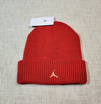 NIKE Air Jordan Jumpman Utility Knit Beanie Winter Hat Red Gold