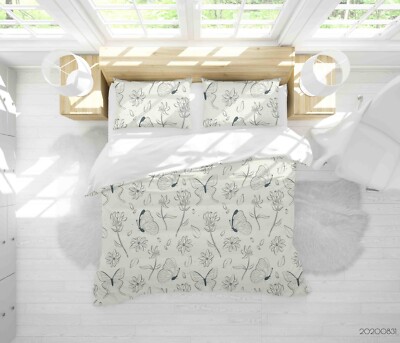 3D Butterfly Floral Hand Drawn Quilt Cover Set Duvet Cover Bedding Pillowcases