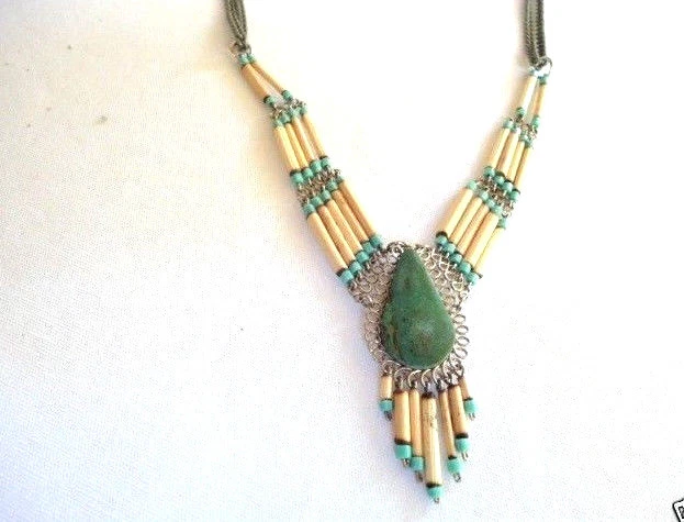 VANESSA MOONEY Collar Eeva Flecos Bambú Cuentas Turquesa Colgante NUEVO Foto 3 de 4
