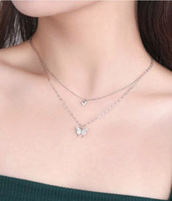 Silver and Golden CZ Butterfly Choker Necklace for Teen Girls Butterfly