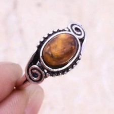 Tiger Eye 925 Silver Plated Handmade Ring of US Size 6.5 Ethnic