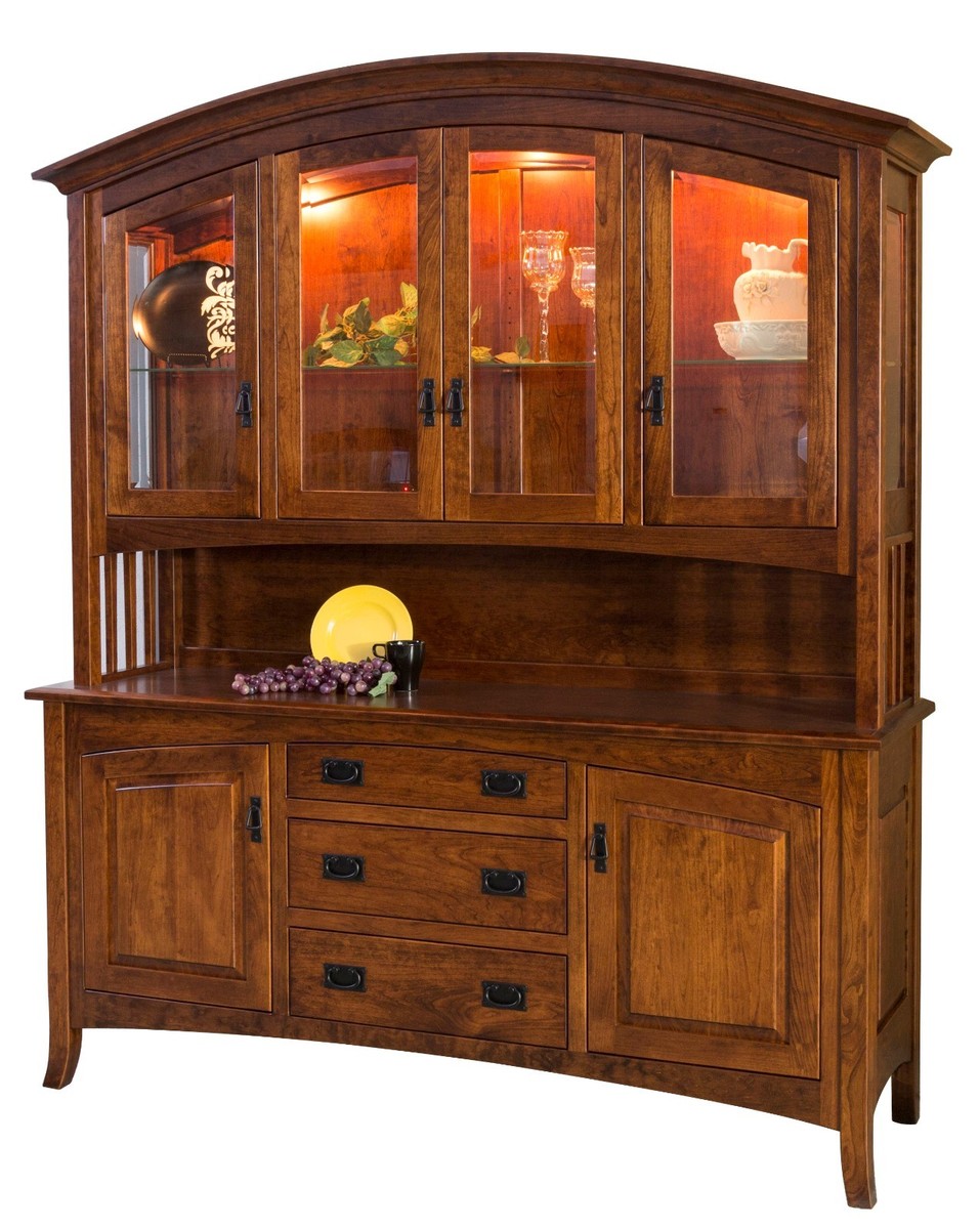 Amish Arts & Crafts Hutch China Cabinet 4-Door Arched Solid Wood