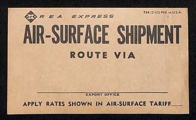 REA ''Air-Surface Shipment Route Via'' Label Ungummed 3'' x 5''