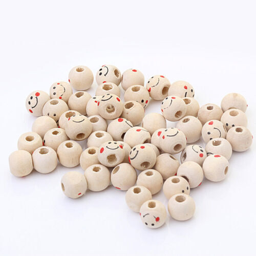 50Pcs LARGE DOLLS HEAD HAPPY FACE 20mm ROUND WOODEN BEADS 5mm HOLE - Picture 3 of 8