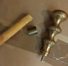 Wood Antique Vintage Heavy SOLID BRASS CANE oak walking stick 39" needs repair