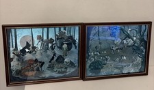 Framed Vintage Dufex Foil Prints X2 Fairies “The Barbecue” Troll Janet & Anne