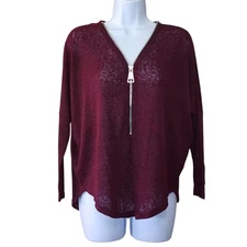 Joan Vass Womens Pullover Dolman Tunic Sweater Size XS Burgundy Long Sleeve