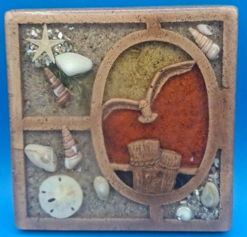 VTG Retro Clear Lucite Resin Seagull Sand Dollar Seashell Trivet With Feet - product listing photo