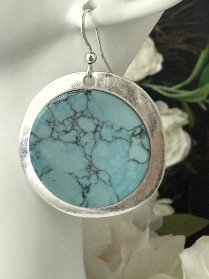 "Pendientes redondos turquesa 1,5"" grandes estilo occidental vintage inspirados en Boho NUEVO Foto 2 de 4