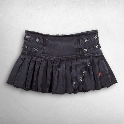 VTG Y2K Tripp NYC Skull Grommet Micro Mini Skirt Women M Black Mall Goth Grunge