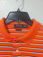 Men Ralph Lauren Classic Fit Orange Stripe Short Sleeve Soft Knit Polo Shirt-XXL