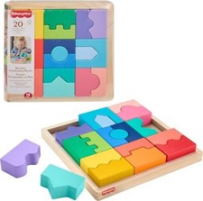 Fisher-Price Wood Toddler Toy Interlocking Blocks Stacking Jigsaw Puzzle with