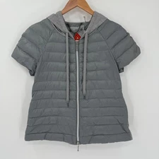 My Anorak Short Sleeve Quilted Down Hoodie Jacket Gray Mixed Media Size Small