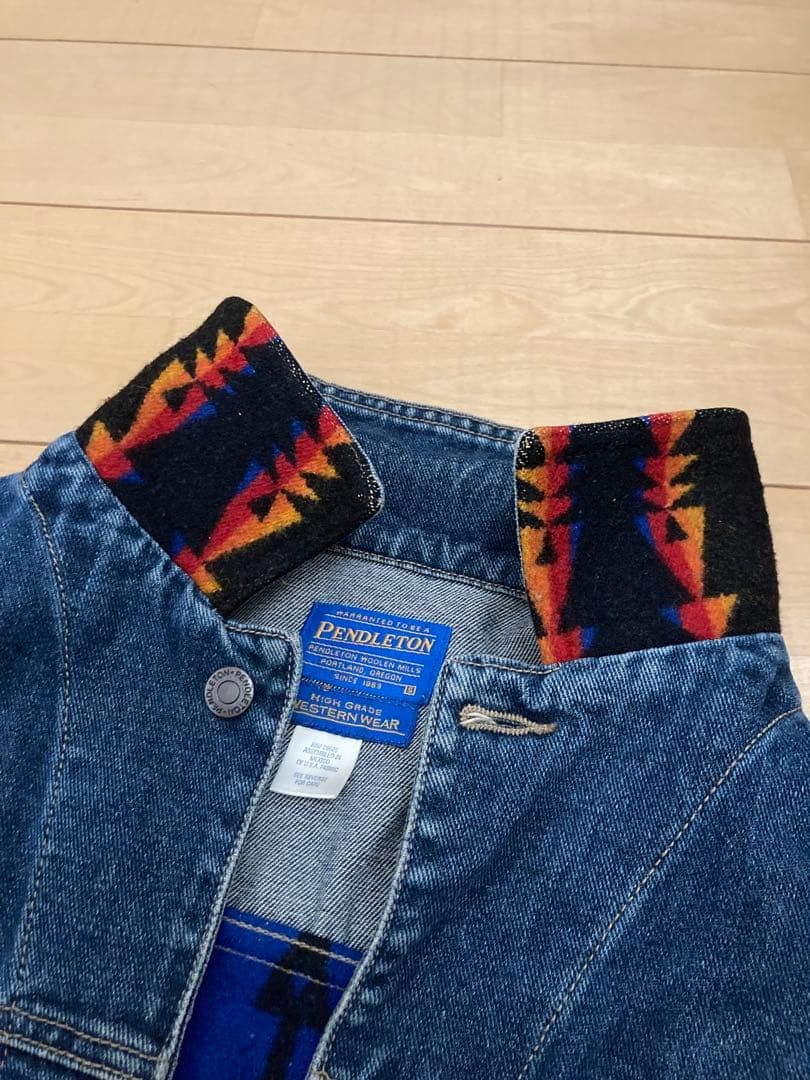 Pendleton Denim Vest Native Pattern Back Distress… - image 6