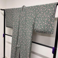 Japanese Kimono Komon Pure Silk Small Flower Collar Dull Color 053T