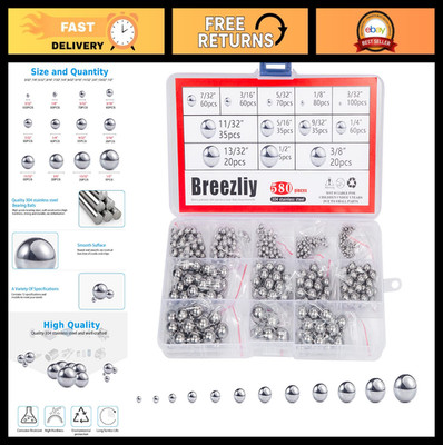 580 Pcs Stainless Steel Ball Bearing Assortment - 12 Sizes with Storage Box